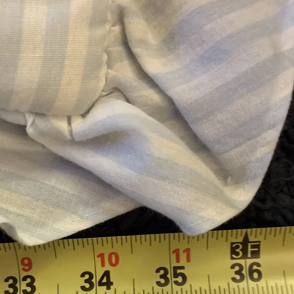 VTG Little Bedding Blue/White Striped Duck Crib Quilt with Ruffled Trim